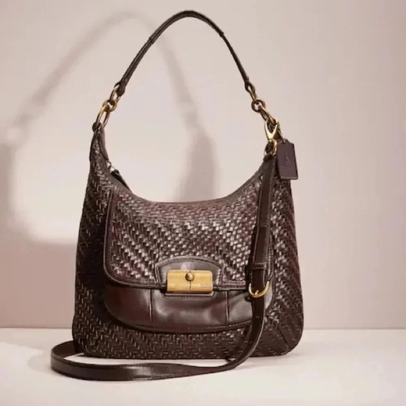 Vintage Coach Kristin Woven Brown Leather Hobo Bag - Picture 1 of 12